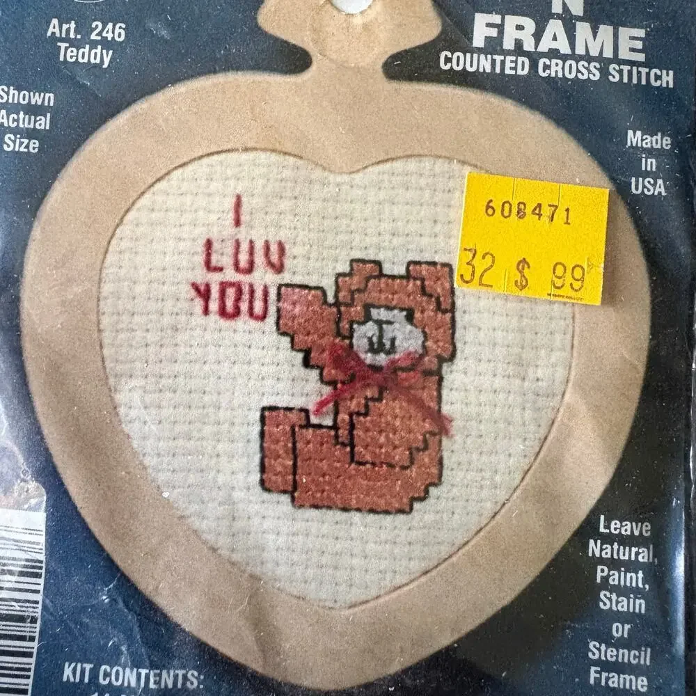 Teddy Vintage Counted Cross Stitch Kit by Stitch N Frame for NeedleMagic - 1980s